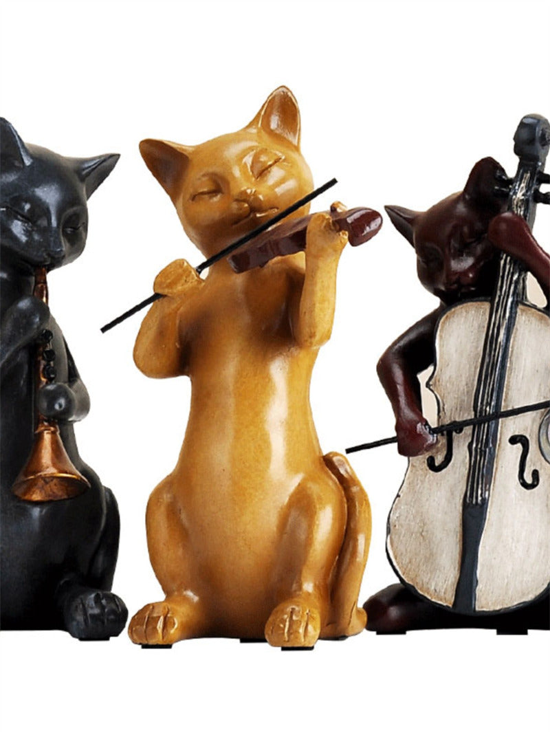 Vintage Cat Musician Resin Statue - Classic Artistic Home Decor