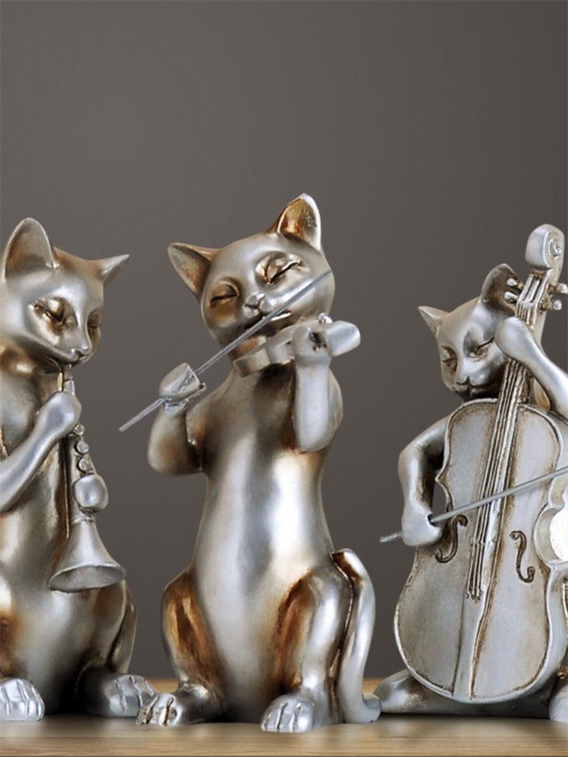 Vintage Cat Musician Resin Statue - Classic Artistic Home Decor