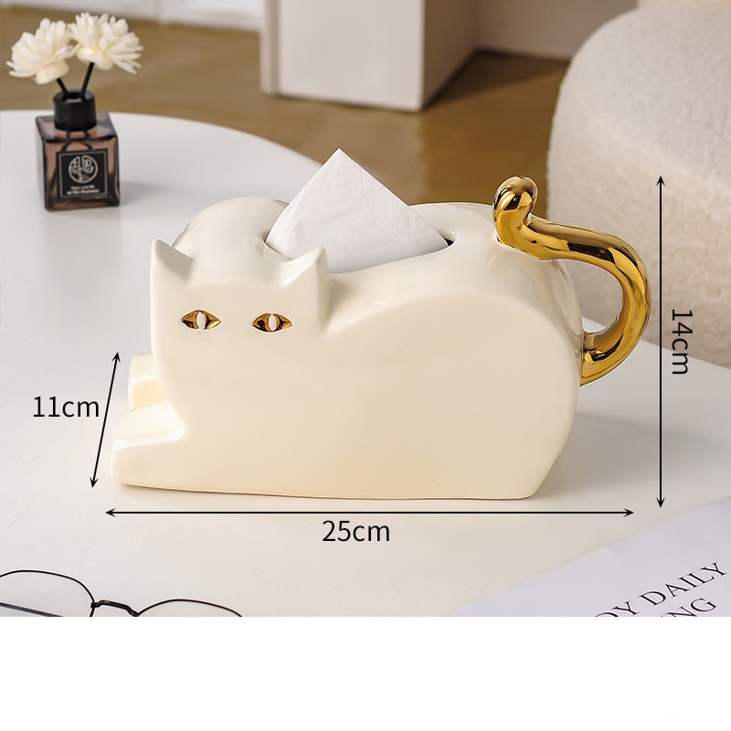 Abstract Art Cat Tissue Box, Unique Home Office Desktop Decoration