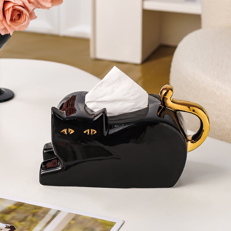 Abstract Art Cat Tissue Box, Unique Home Office Desktop Decoration