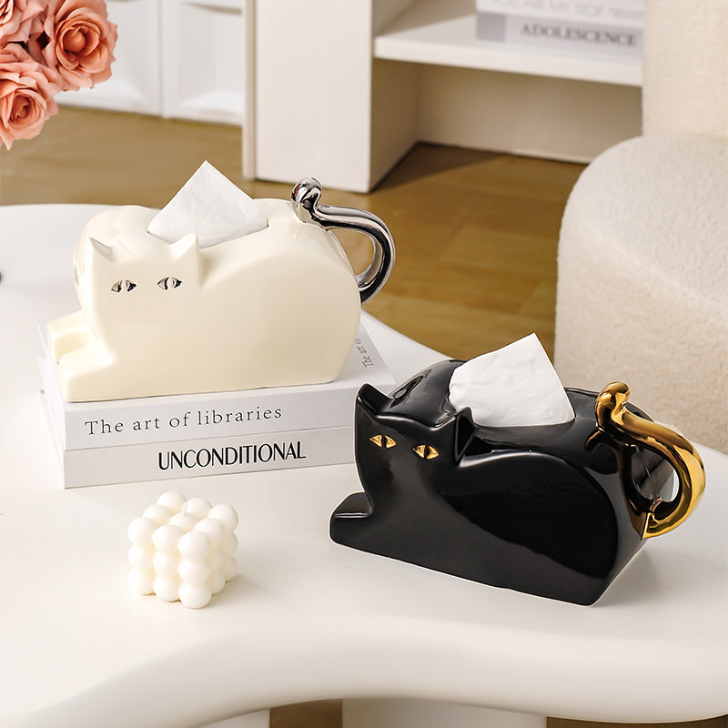 Abstract Art Cat Tissue Box, Unique Home Office Desktop Decoration