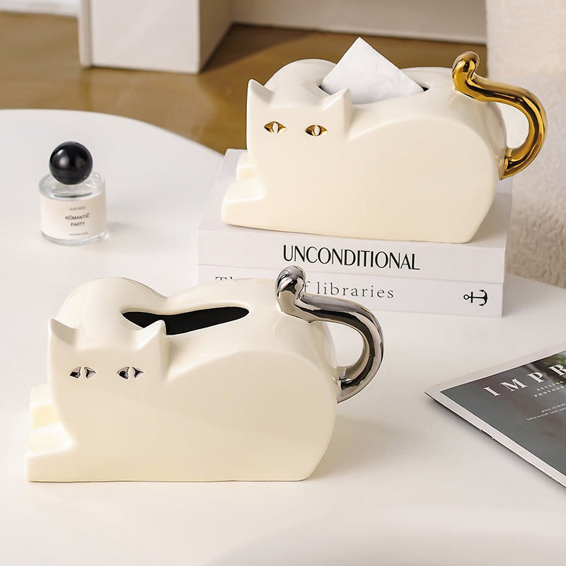 Abstract Art Cat Tissue Box, Unique Home Office Desktop Decoration