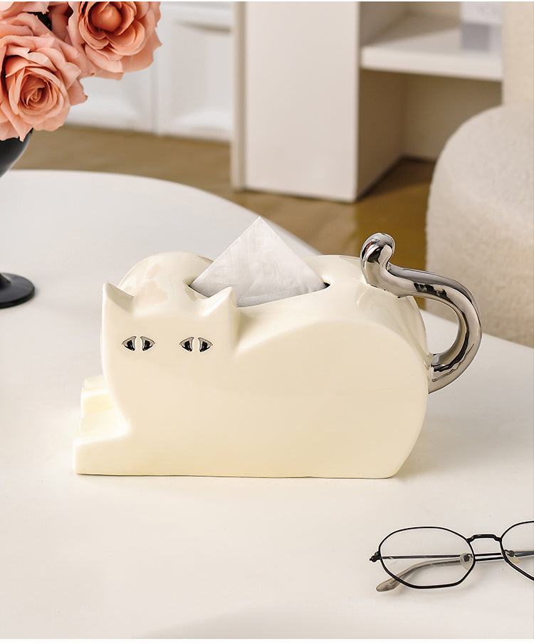 Abstract Art Cat Tissue Box, Unique Home Office Desktop Decoration