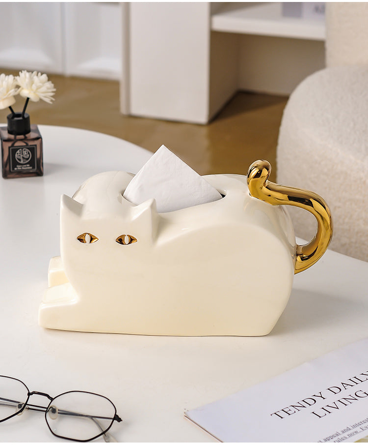 Abstract Art Cat Tissue Box, Unique Home Office Desktop Decoration