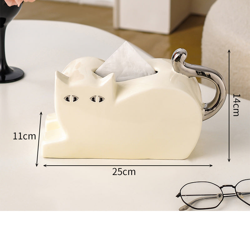 Abstract Art Cat Tissue Box, Unique Home Office Desktop Decoration