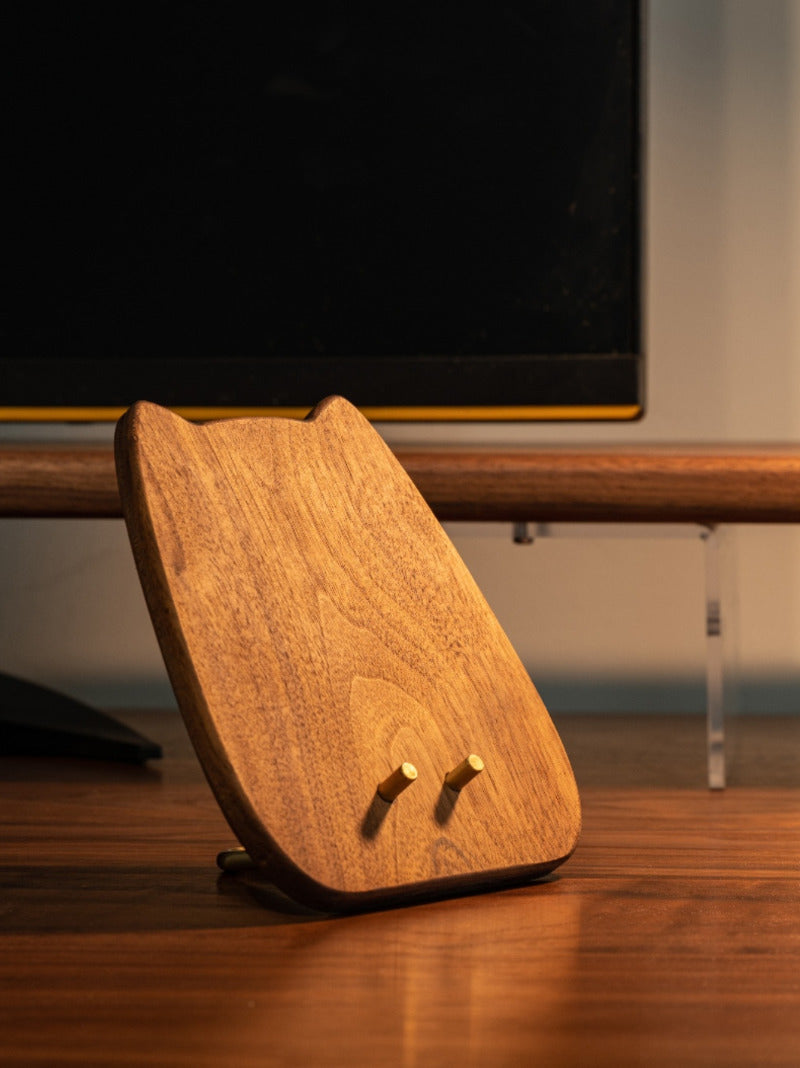 Abstract Cat Shape Black Walnut Phone Holder