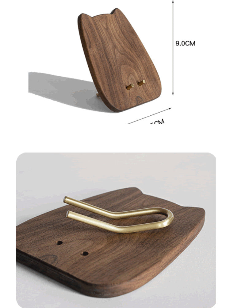 Abstract Cat Shape Black Walnut Phone Holder