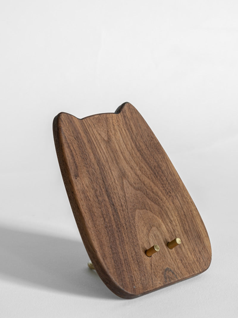 Abstract Cat Shape Black Walnut Phone Holder