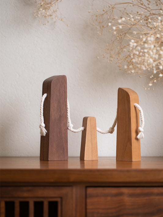 Abstract Family of Three Wooden Figurines: Elegant Home Decor Accent