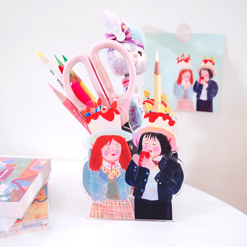 Acrylic Cartoon Girl,Bear Pen Holder: Cute and Functional Desk Organizer