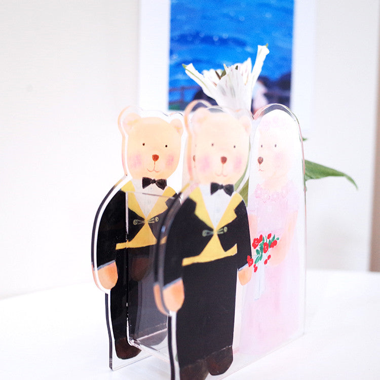 Acrylic Cartoon Girl,Bear Pen Holder: Cute and Functional Desk Organizer