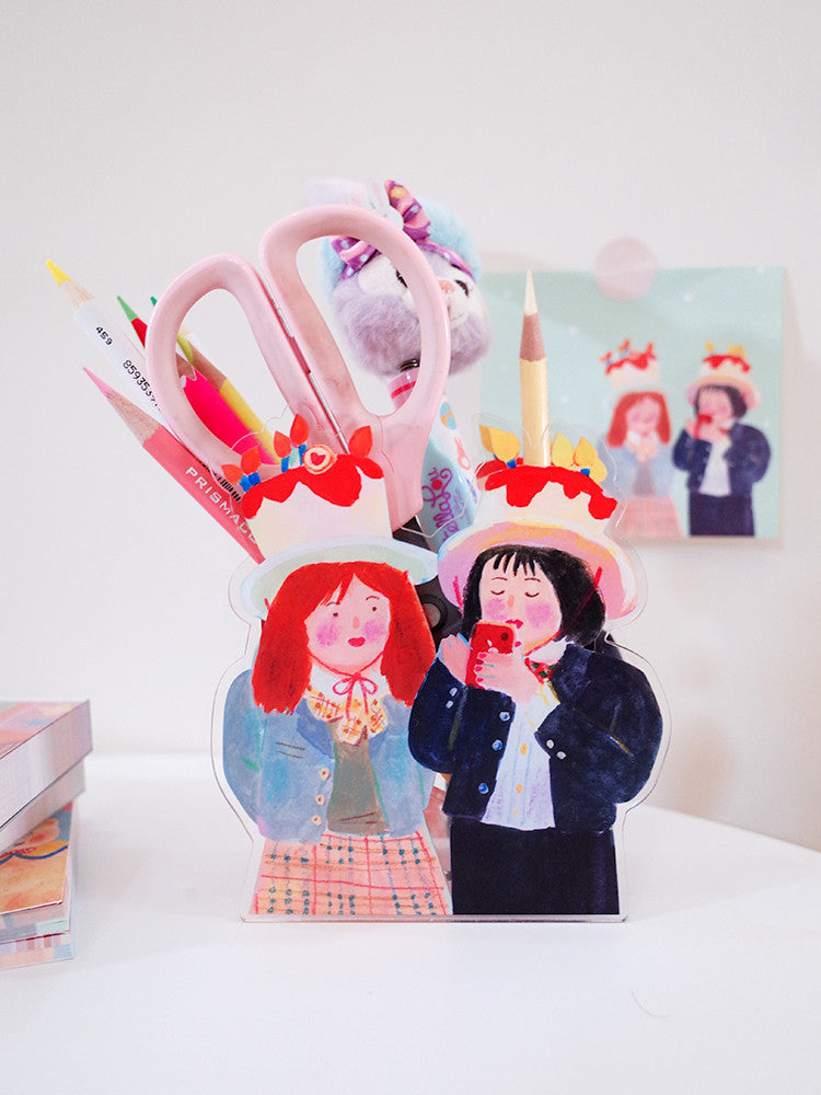 Acrylic Cartoon Girl,Bear Pen Holder: Cute and Functional Desk Organizer