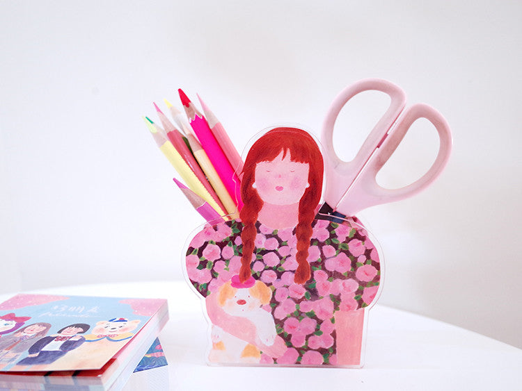 Acrylic Cartoon Girl,Bear Pen Holder: Cute and Functional Desk Organizer