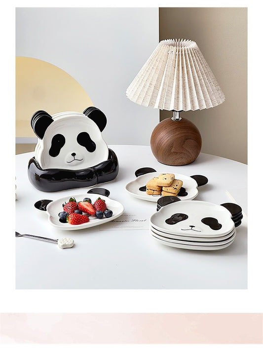 Adorable Ceramic Panda Dishes - Set of 6, Snacks or Condiments Plate