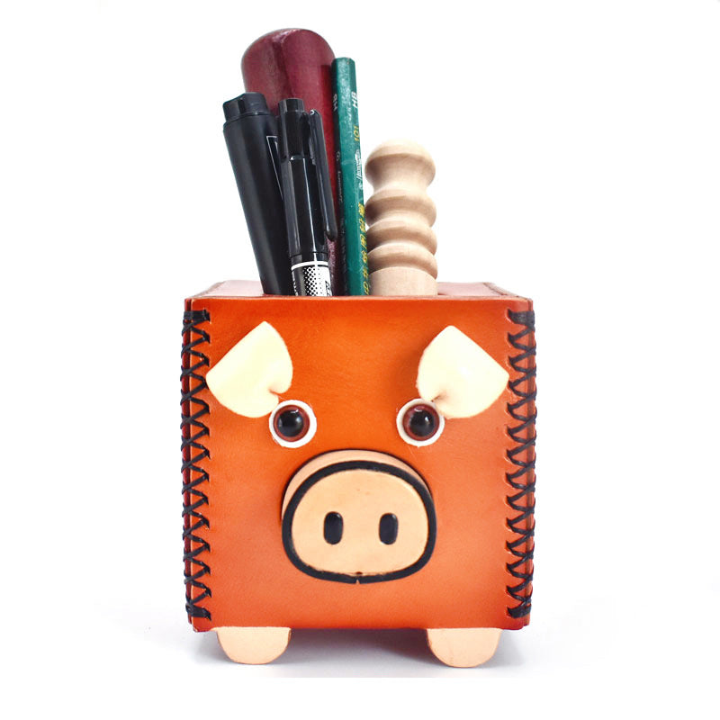 Amazing cowhide piggy pen holder for office storage