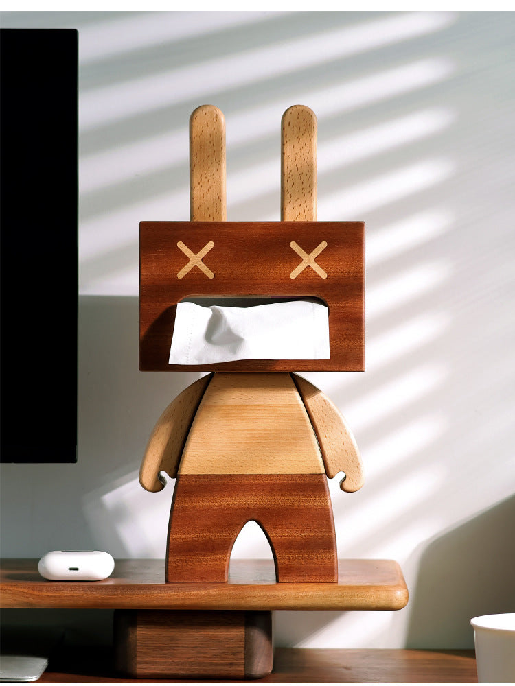 Amazing Wooden Robot Tissue Box, Creative Home Desktop Decoration Ornaments