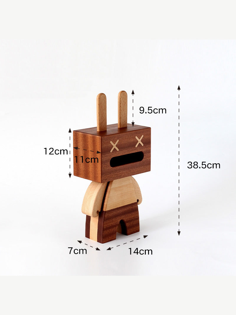 Amazing Wooden Robot Tissue Box, Creative Home Desktop Decoration Ornaments