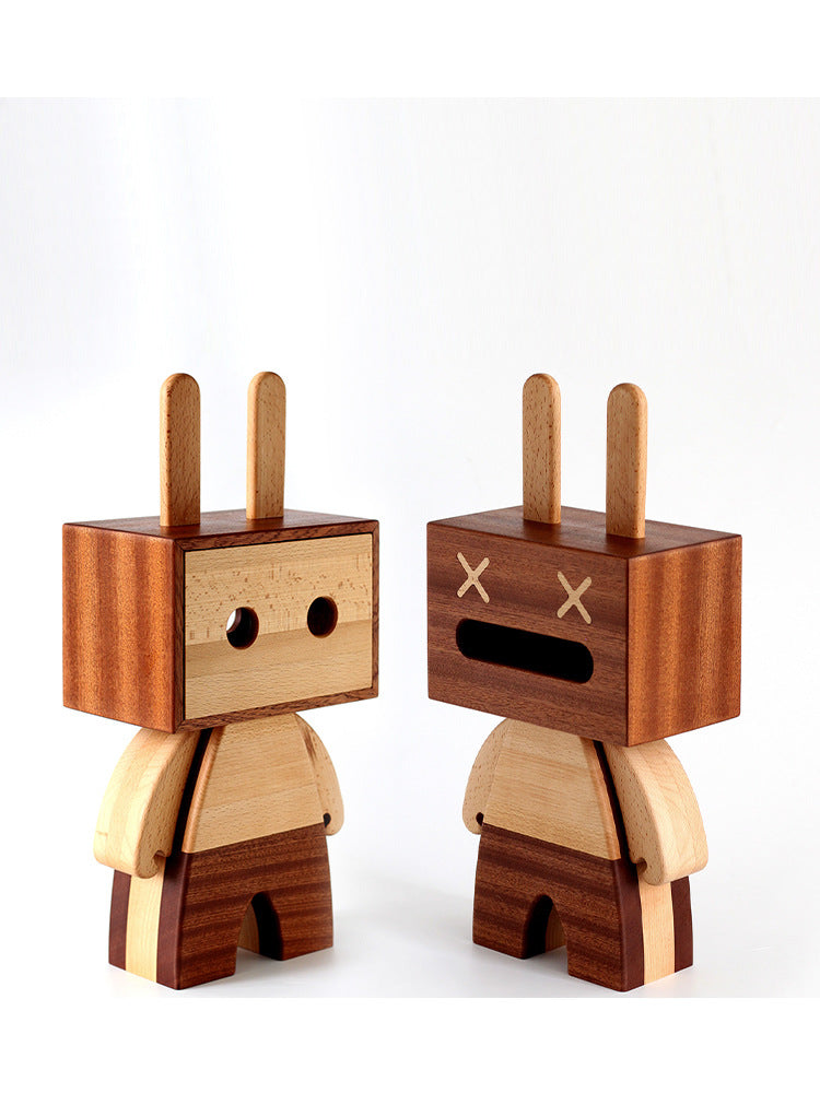 Amazing Wooden Robot Tissue Box, Creative Home Desktop Decoration Ornaments