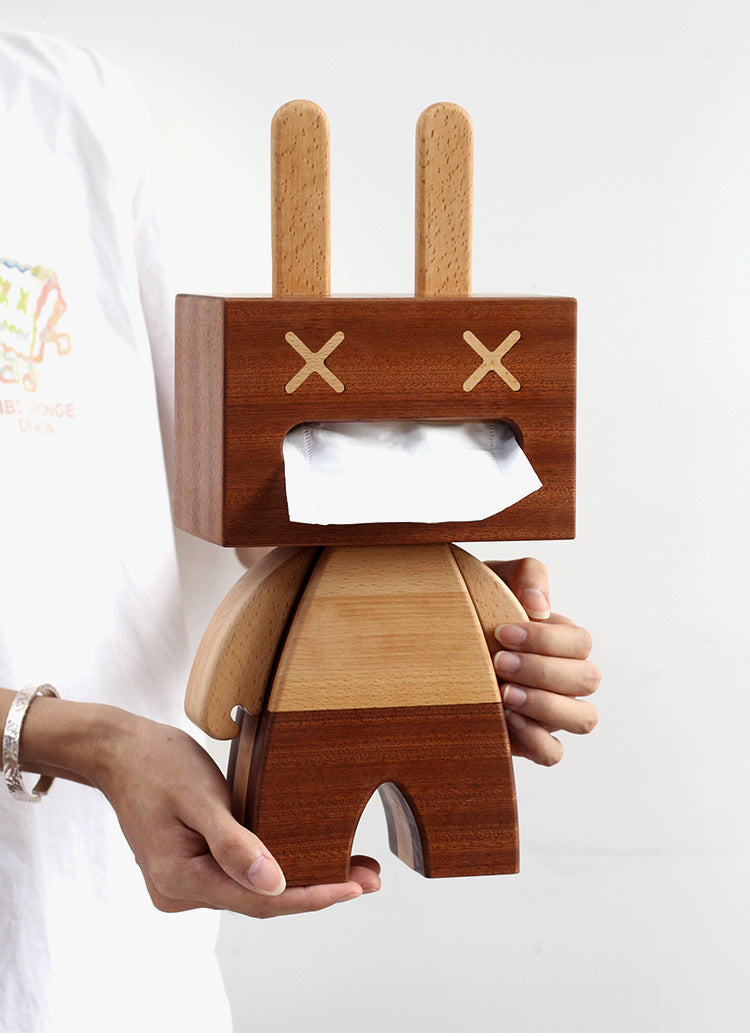 Amazing Wooden Robot Tissue Box, Creative Home Desktop Decoration Ornaments