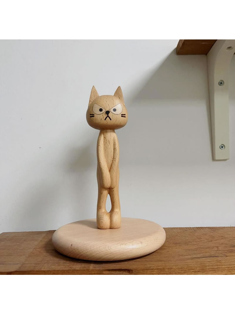 Angry Cat Wooden Roll Paper Holder, Alternative Art Desktop Decoration