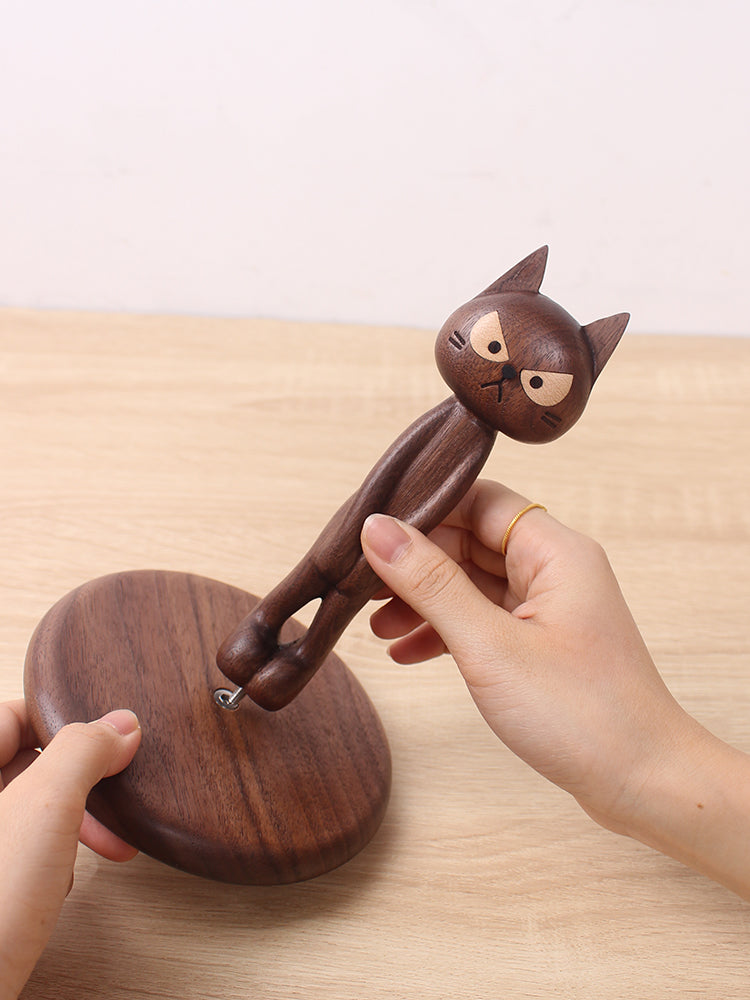 Angry Cat Wooden Roll Paper Holder, Alternative Art Desktop Decoration