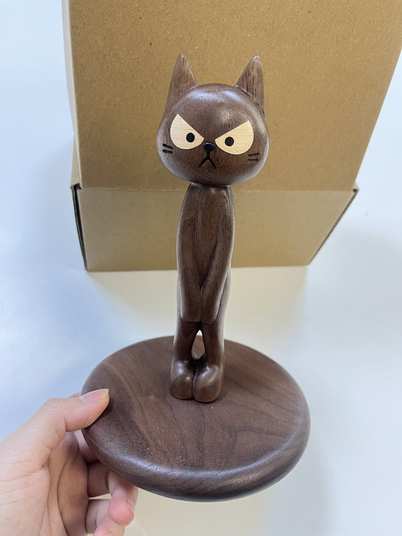 Angry Cat Wooden Roll Paper Holder, Alternative Art Desktop Decoration