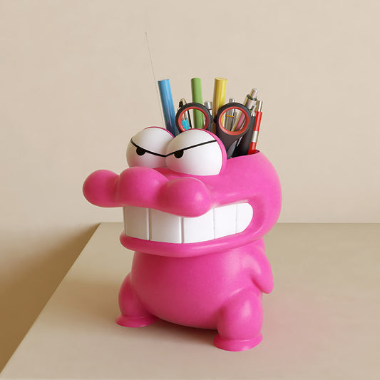 Angry Pink Crocodile Pencil Holder - With Big Eyes And Sharp Teeth, Fun Desk Organize