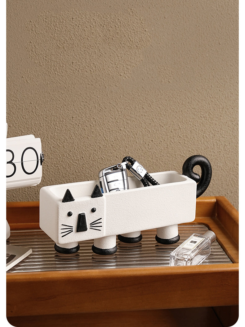 Bearded Cat Desktop Organizer, Fun Home Office Decoration Storage Box