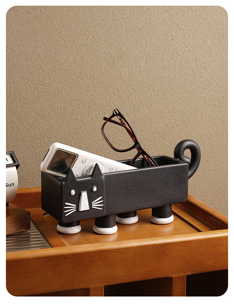 Bearded Cat Desktop Organizer, Fun Home Office Decoration Storage Box