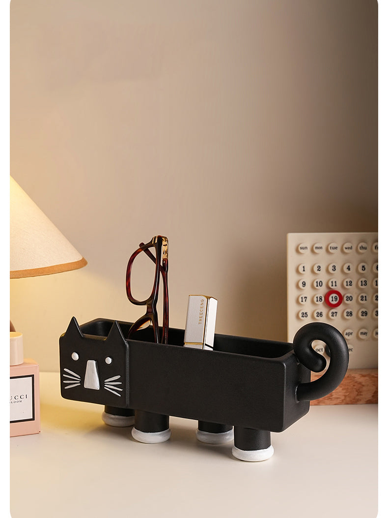 Bearded Cat Desktop Organizer, Fun Home Office Decoration Storage Box