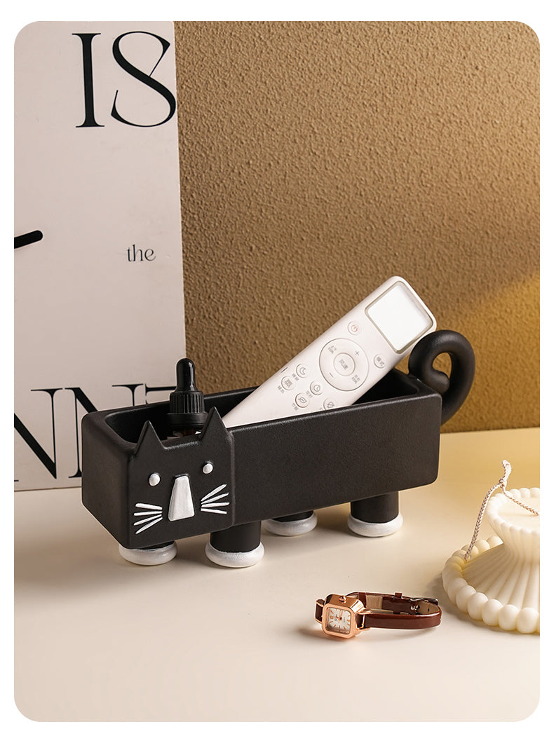 Bearded Cat Desktop Organizer, Fun Home Office Decoration Storage Box