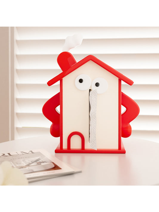 Beautiful Red House Tissue Box with Eyes - Fun and Decorative Home Accessory