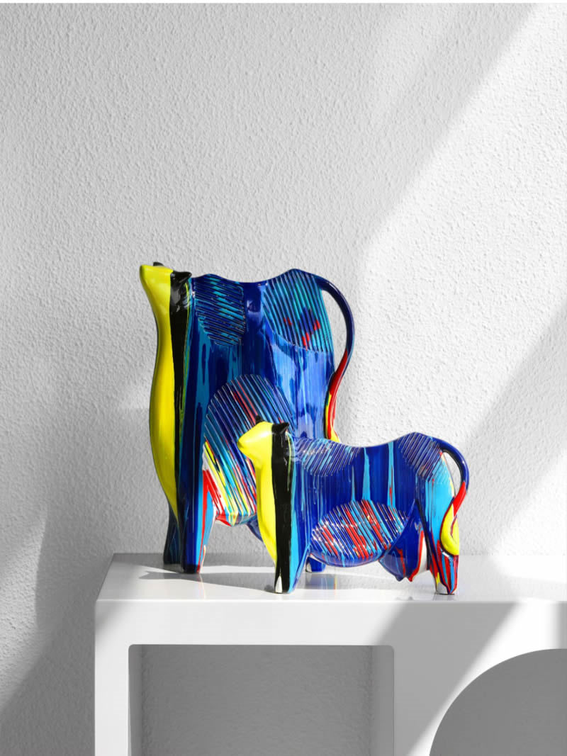 Beautifully Painted Abstract Cow Art Sculpture Ornaments, Home Office Decoration Ideas