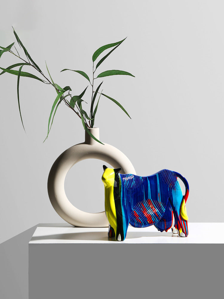 Beautifully Painted Abstract Cow Art Sculpture Ornaments, Home Office Decoration Ideas