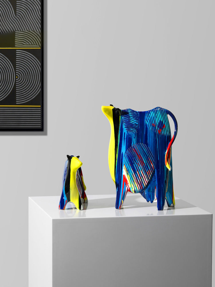 Beautifully Painted Abstract Cow Art Sculpture Ornaments, Home Office Decoration Ideas