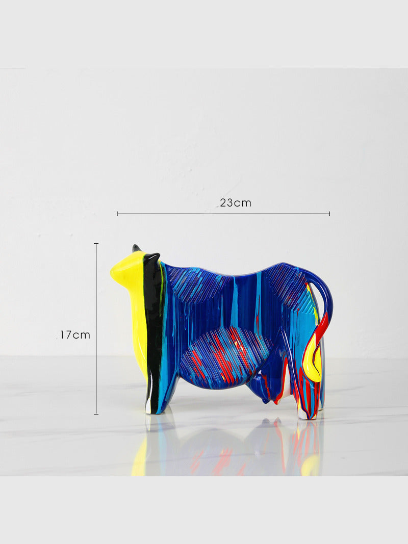 Beautifully Painted Abstract Cow Art Sculpture Ornaments, Home Office Decoration Ideas