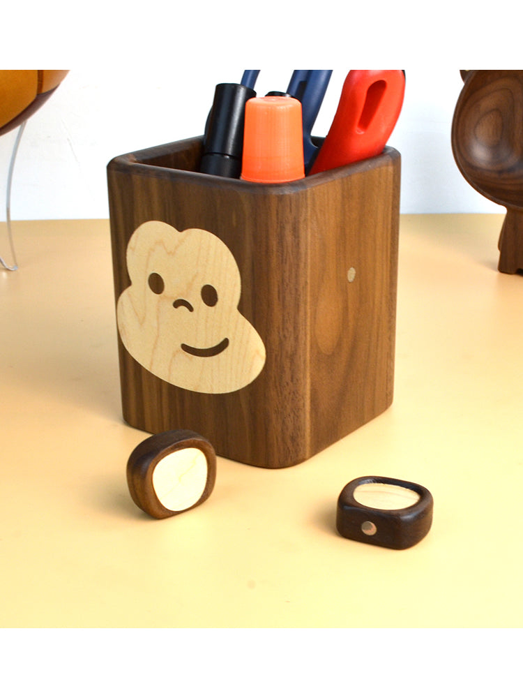 Big-Eared Monkey Wooden Pen Holder, Creative Desktop Organization, Fun Gift