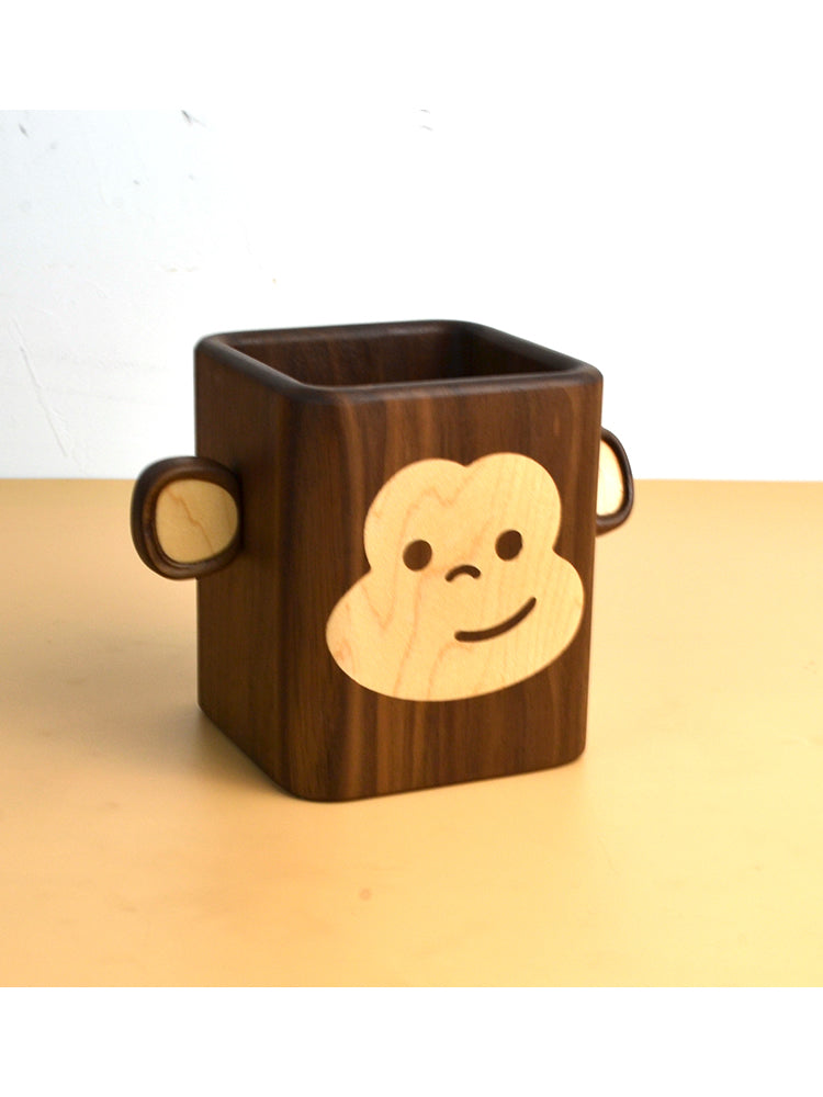 Big-Eared Monkey Wooden Pen Holder, Creative Desktop Organization, Fun Gift