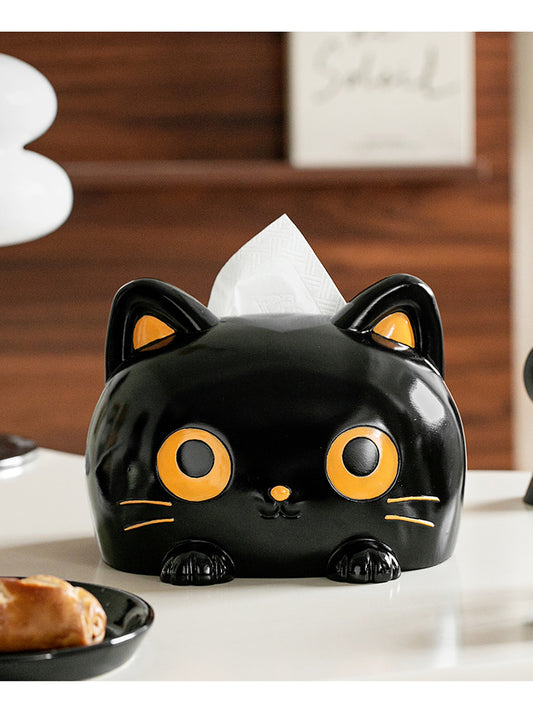 Big-Eyed Black Cat Tissue Box Cover - Cute and Functional Home Decor