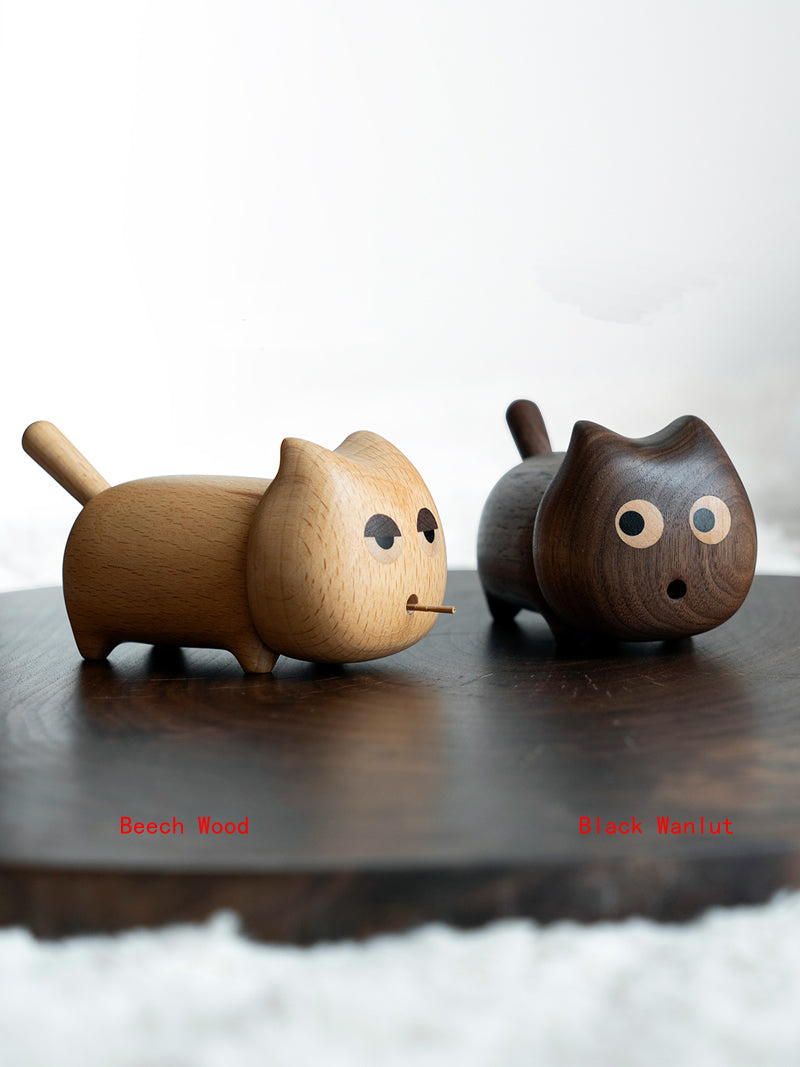 Big-Eyed Cat Wooden Toothpick Box&Holder, Fun Desktop Decoration