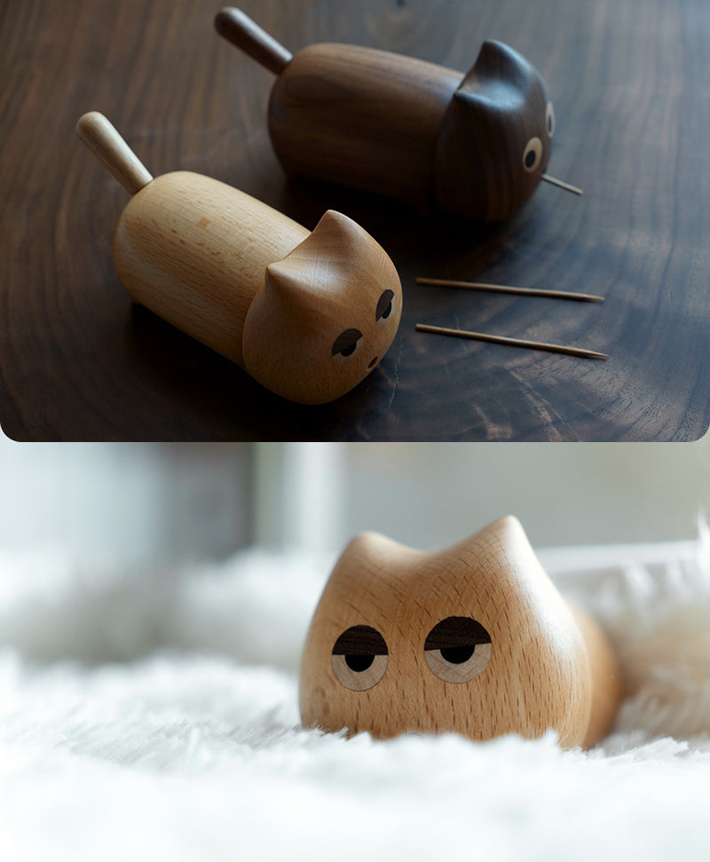 Big-Eyed Cat Wooden Toothpick Box&Holder, Fun Desktop Decoration