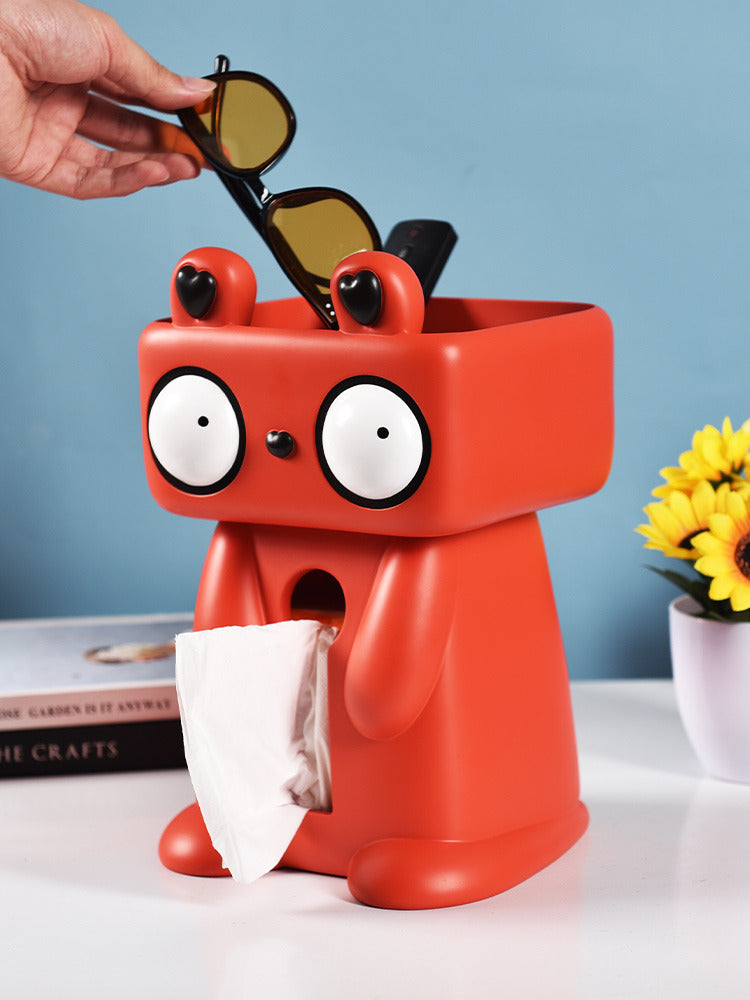 Big-Eyed Bunny Tissue Box With Storage Tray: Whimsical Desktop Ornament