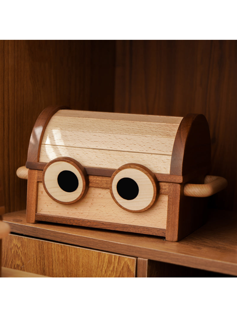 Big Eyes Smiling Face Wooden Savings Box, Storage Box,Small Treasure Box