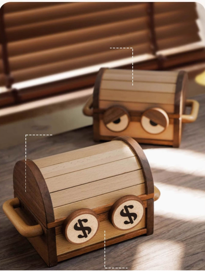 Big Eyes Smiling Face Wooden Savings Box, Storage Box,Small Treasure Box