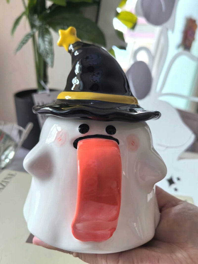 Funny Big Tongue White Witch Ghost Ceramic Mug