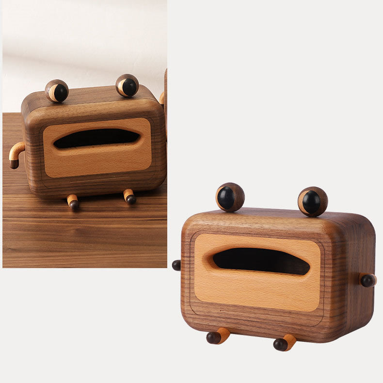 Wooden Cute Big-Eyed Frog Tissue Box,Black Walnut Classic Design