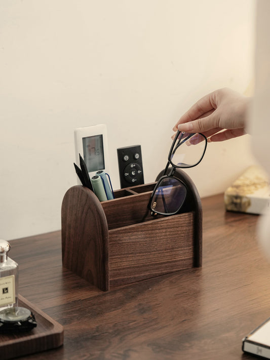 Black Walnut Desktop Organizer Box: Elegant Storage Solution