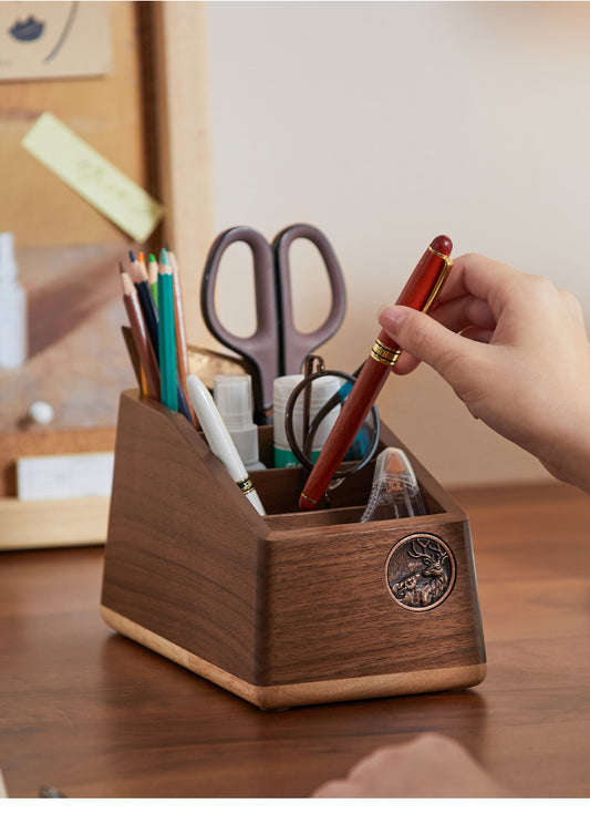 Creative black walnut desktop remote control, pen, glasses storage box