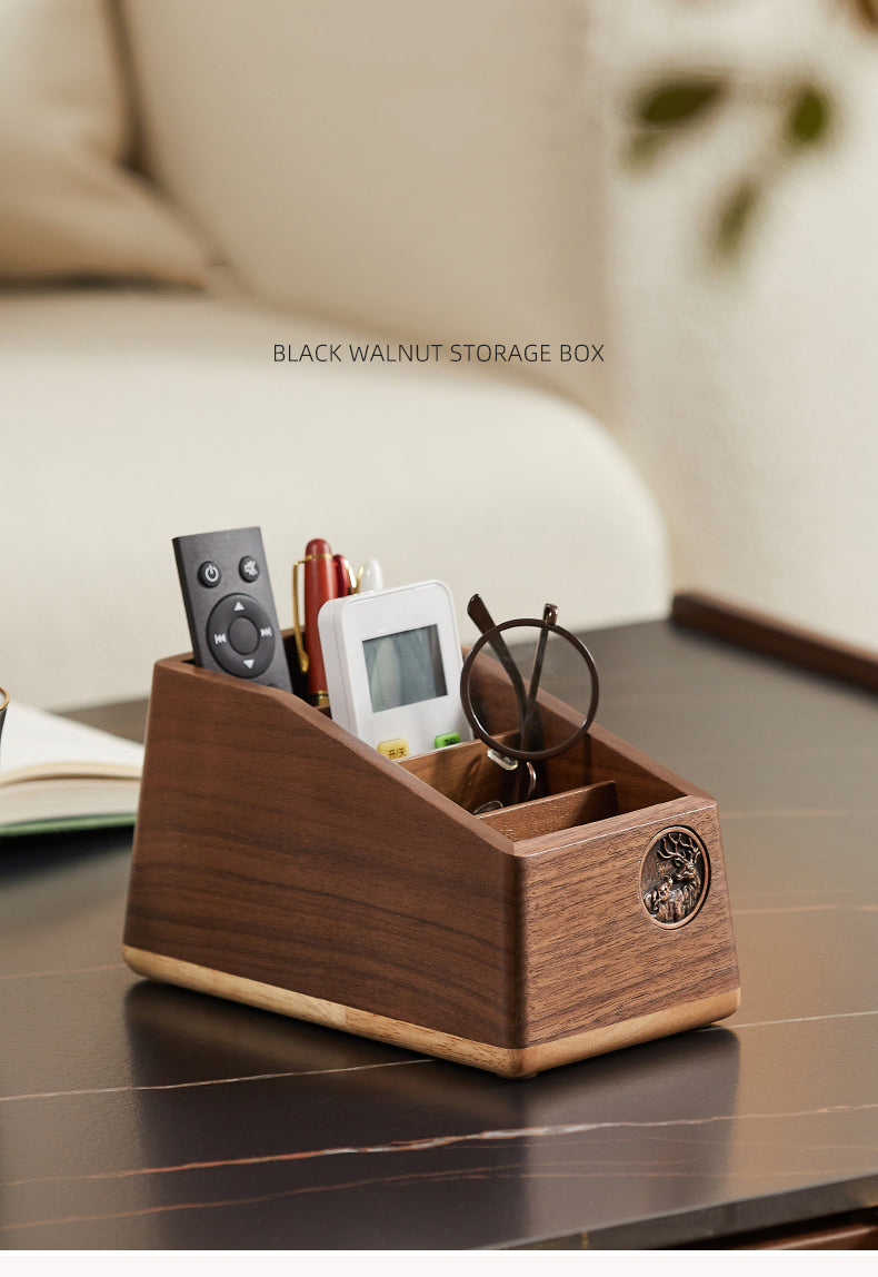 Creative black walnut desktop remote control, pen, glasses storage box