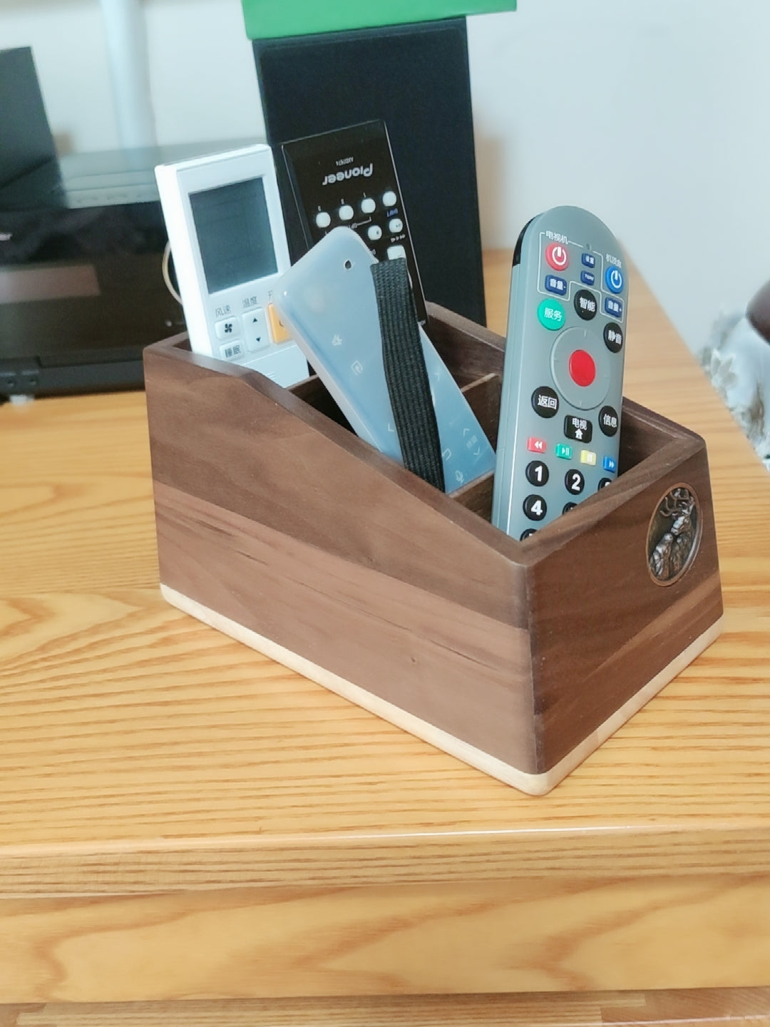 Creative black walnut desktop remote control, pen, glasses storage box